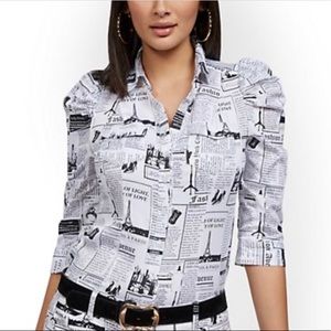 NY&C Puff Sleeve Newsprint Shirt